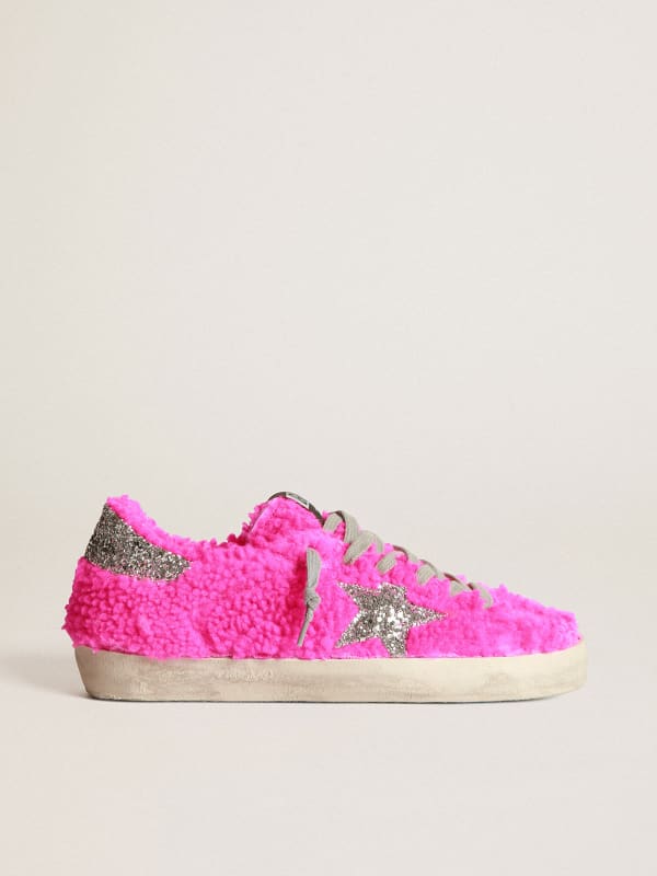 Super-Star sneakers in shearling with glitter star | Golden Goose