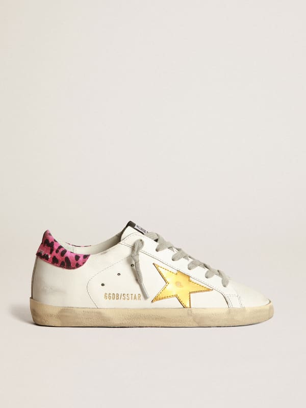 Super-Star sneakers with gold laminated leather star and fuchsia ...