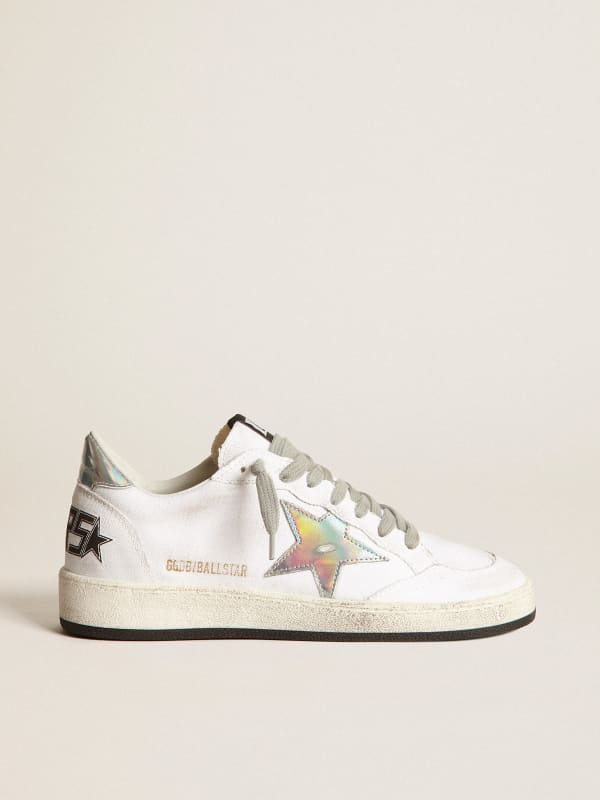 Ball Star sneakers in white canvas with iridescent leather star and ...