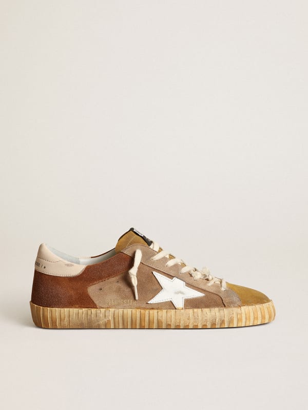 Men’s Super-Star sneakers in tobacco and brown suede with white leather ...