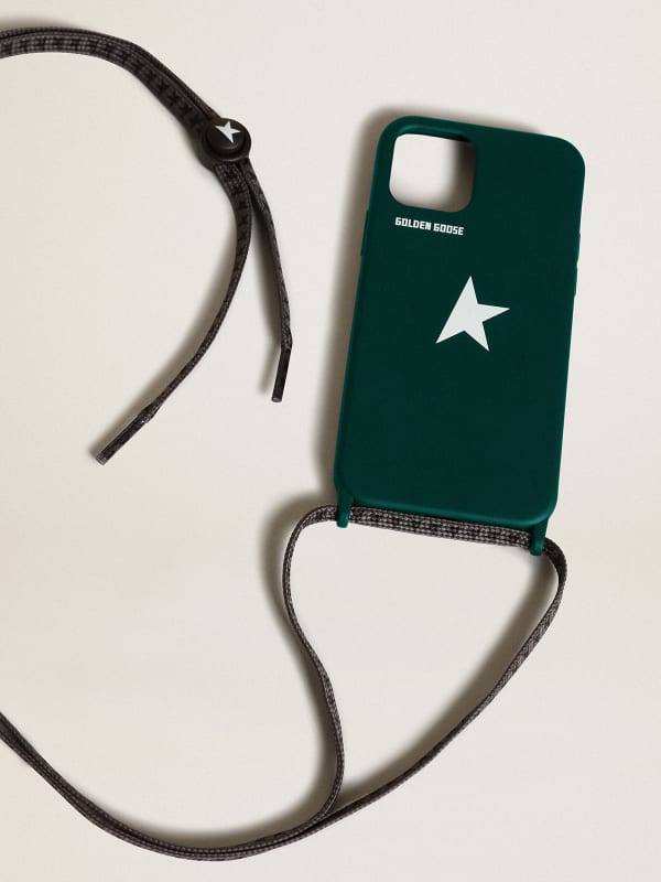 Green iPhone 12 and 12 Pro case with contrasting white logo and logo