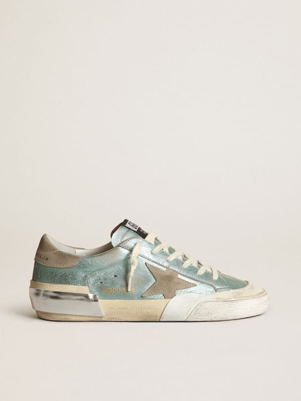 Super-Star sneakers in mint-green laminated leather with ice-gray suede ...