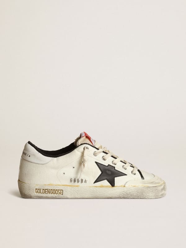 Men's Super-Star LTD in beige canvas with black star | Golden Goose