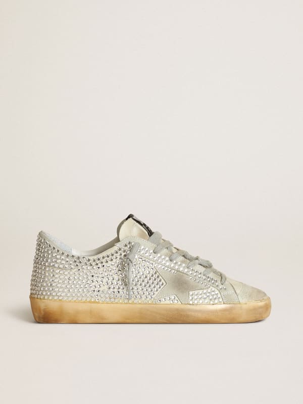Women's Super-Star in off-white nubuck and silver crystals | Golden Goose