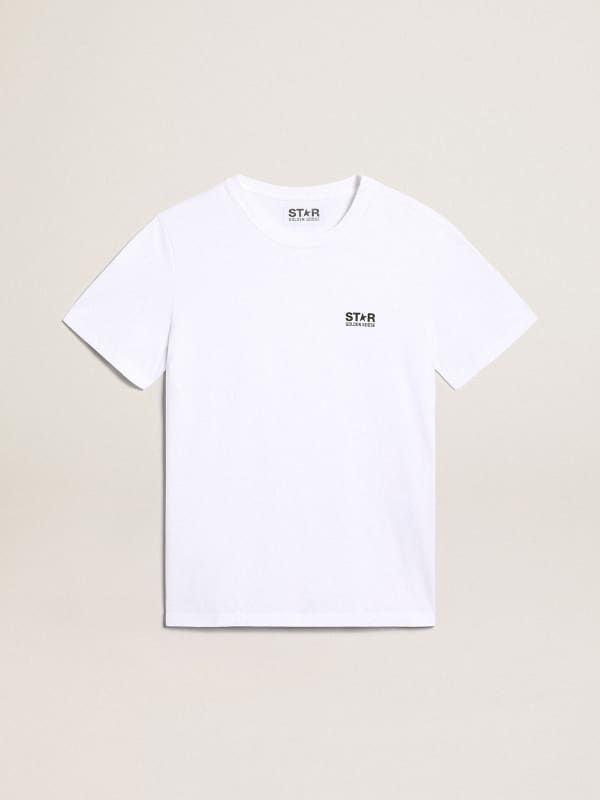 White T-shirt with contrasting black logo on the front | Golden Goose