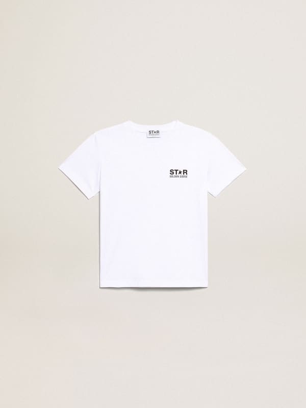 White T-shirt with contrasting black logo and star | Golden Goose