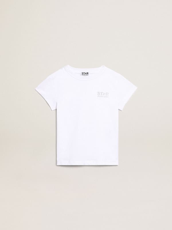 White and silver T-shirt with logo and maxi star in silver glitter | Golden  Goose
