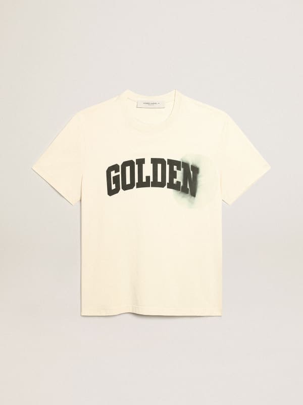 Bone-white Golden Collection T-shirt with spot-effect Golden lettering ...