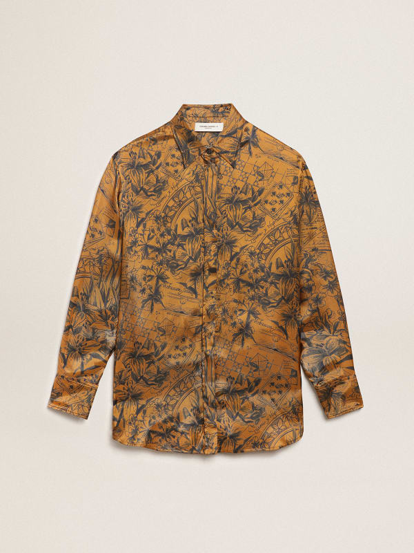 Women's golden brown boyfriend shirt with notebook print | Golden Goose