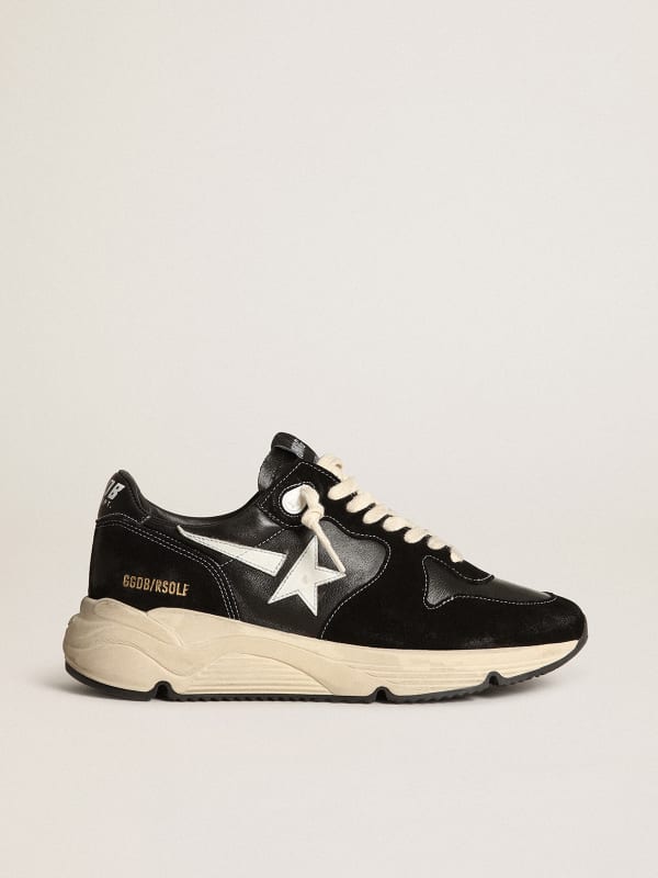Men’s Running Sole in black nappa leather and suede with a white star ...