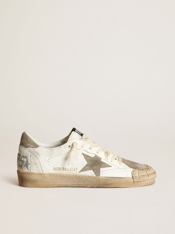 Men's Ball Star LTD sneakers in white nappa leather with dove-gray ...