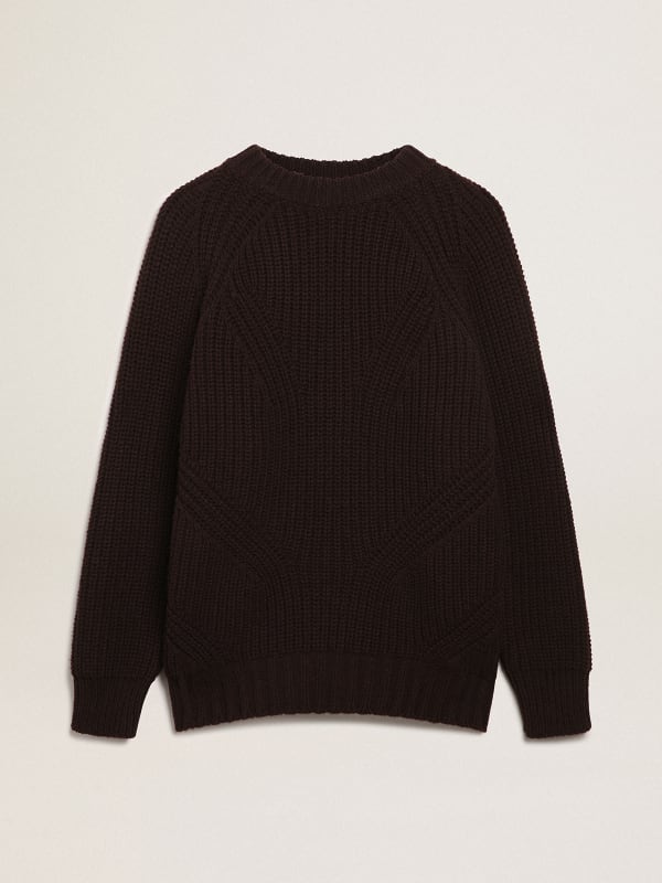 Licorice-colored wool Journey Collection sweater with tone-on-tone ...