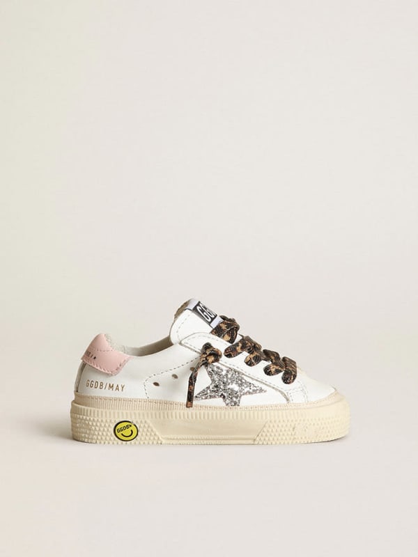 May sneakers with silver glitter star and pink leather heel tab ...