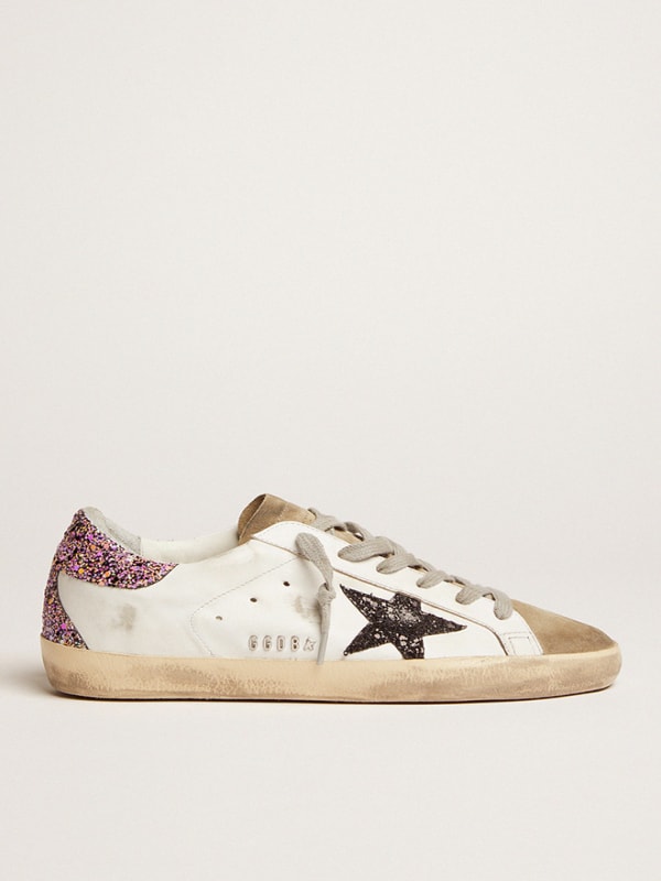 Super-Star in white leather with glitter star and heel tab | Golden Goose