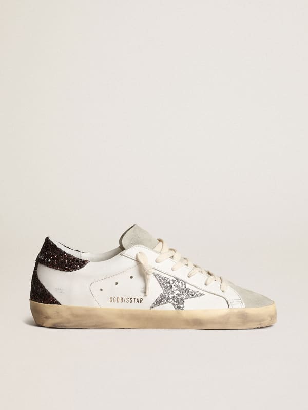 Super-Star with silver star and brown glitter heel tab | Golden Goose