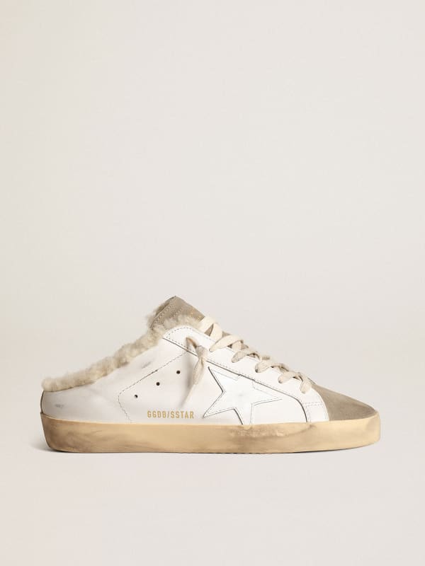 Super-Star Sabots with white leather star and shearling lining | Golden ...
