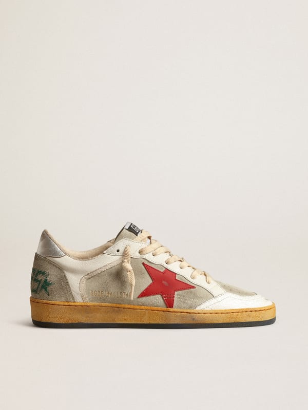 Ball Star in gray suede with red star and silver heel tab | Golden Goose