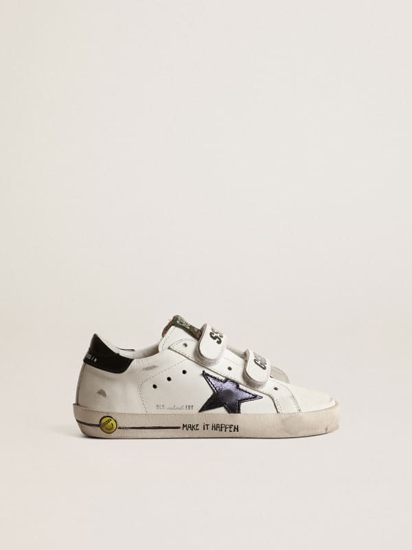 Old School Young with metallic leather star and black heel tab | Golden ...