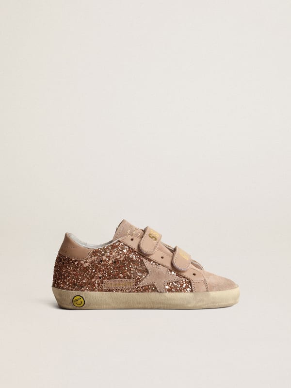 Old School Young in peach-pink glitter with pink suede star | Golden Goose