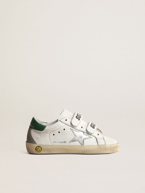 Old School Young with metallic leather star and green heel tab | Golden ...