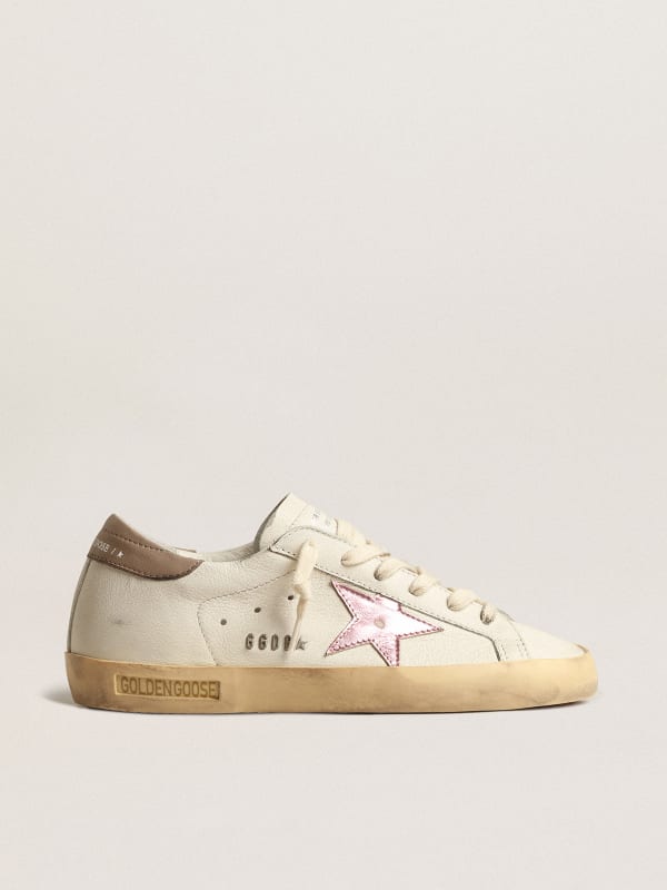 Super-Star in white nappa with pink metallic leather star | Golden Goose