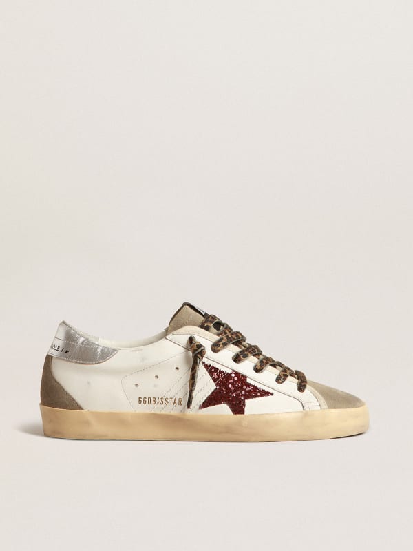 Super Star avec toile paillettes bordeaux et contrefort argent Golden Goose