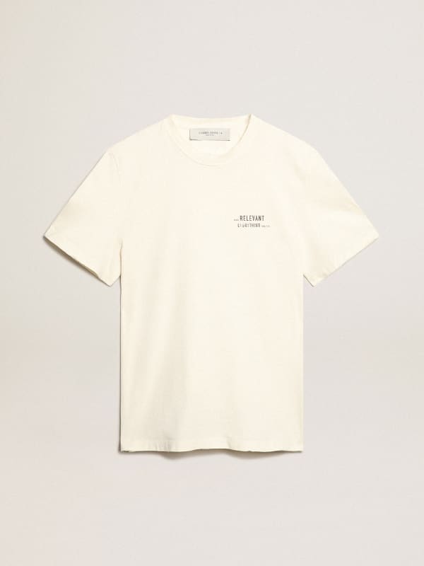 Distressed-finish white T-shirt with lettering | Golden Goose