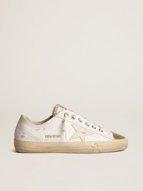 V-Star sneakers with leather star and beige shearling lining | Golden Goose