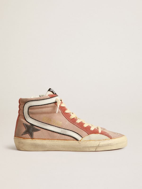 Slide in pink suede with anthracite laminated leather star | Golden Goose