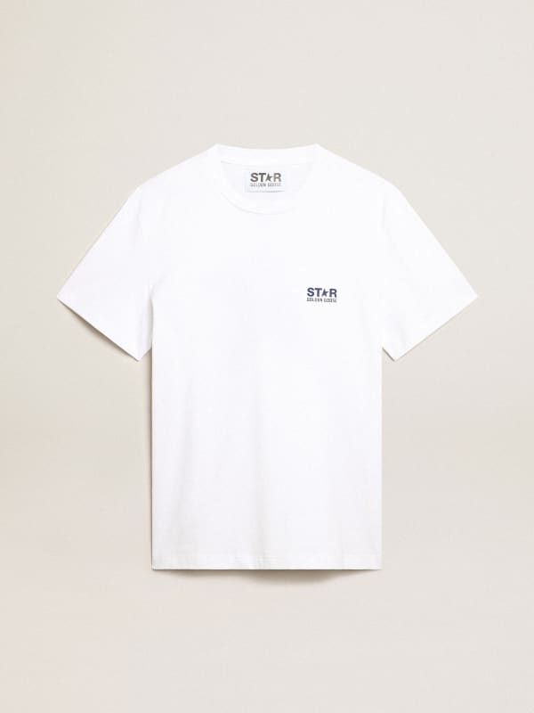 Men’s white T-shirt with dark blue star on the back | Golden Goose