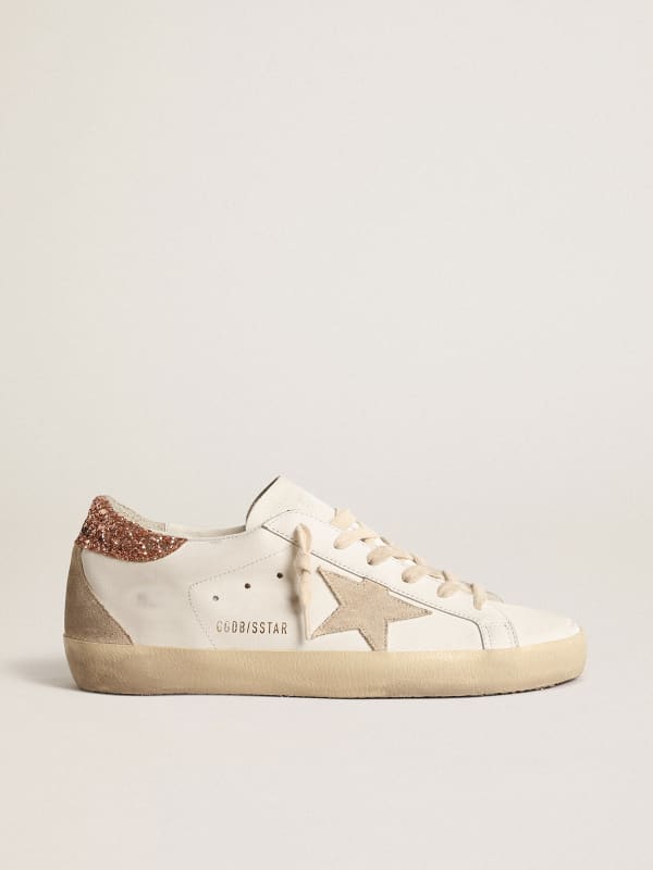 Super-Star avec étoile en daim et contrefort à paillettes rose pêche | Golden Goose