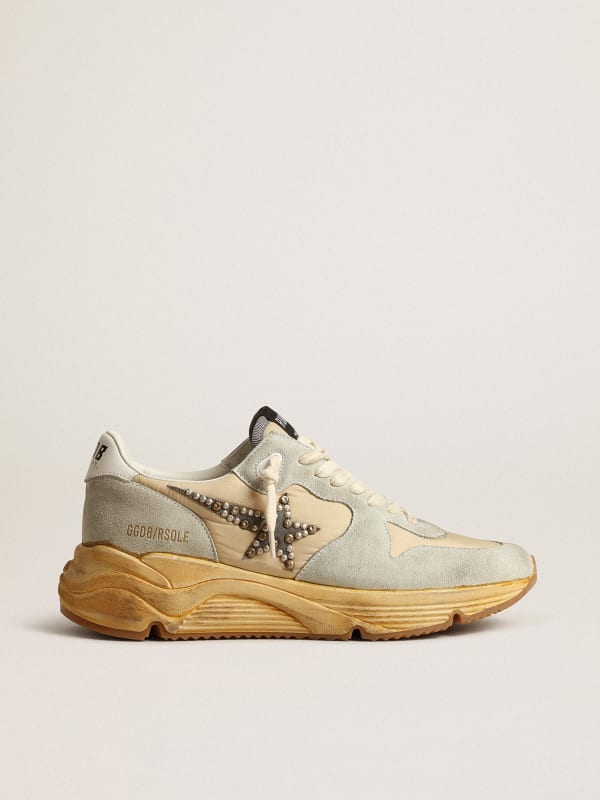 Women’s Running Sole in ice gray with studded suede star | Golden Goose