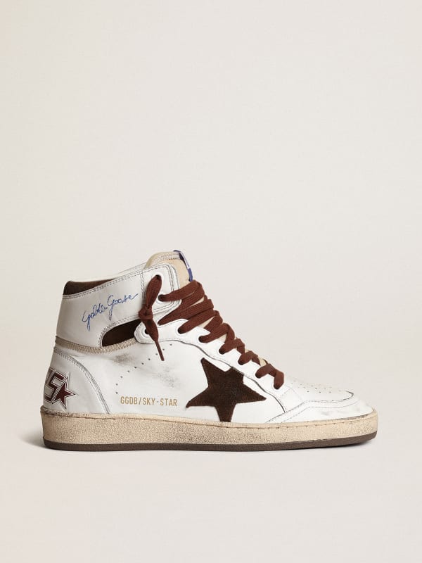 Women’s Sky-Star in white nappa leather with chocolate suede star | Golden Goose