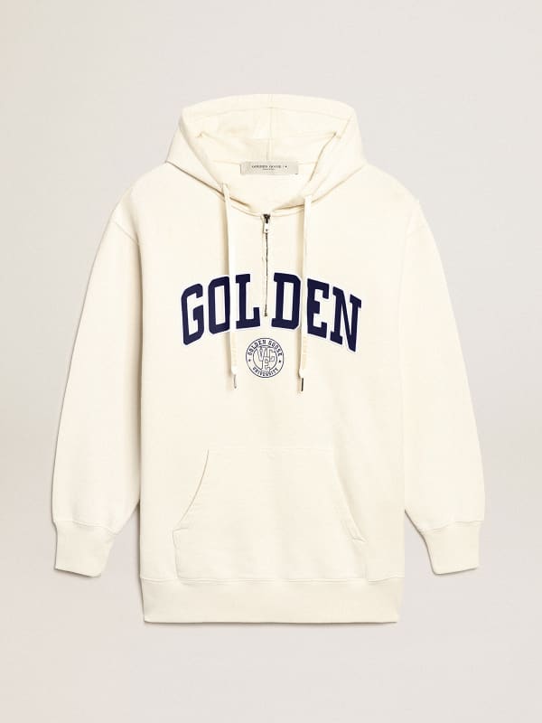 White sweatshirt dress with hood and Golden patch | Golden Goose