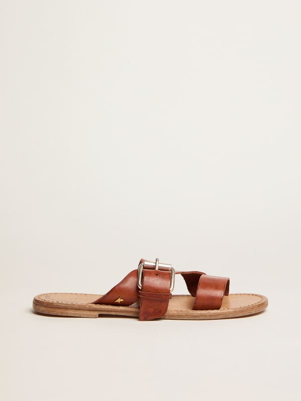 Margaret flat sandals in resin-coated leather | Golden Goose