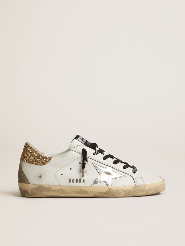 Sneakers Super-Star en cuir blanc avec contrefort pailleté | Golden Goose
