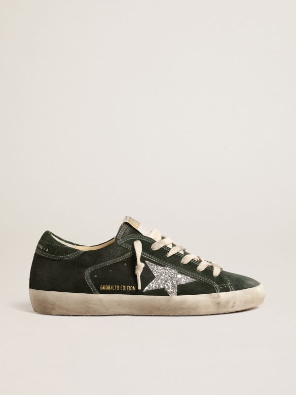 Super-Star LTD in green suede with silver glitter star | Golden Goose