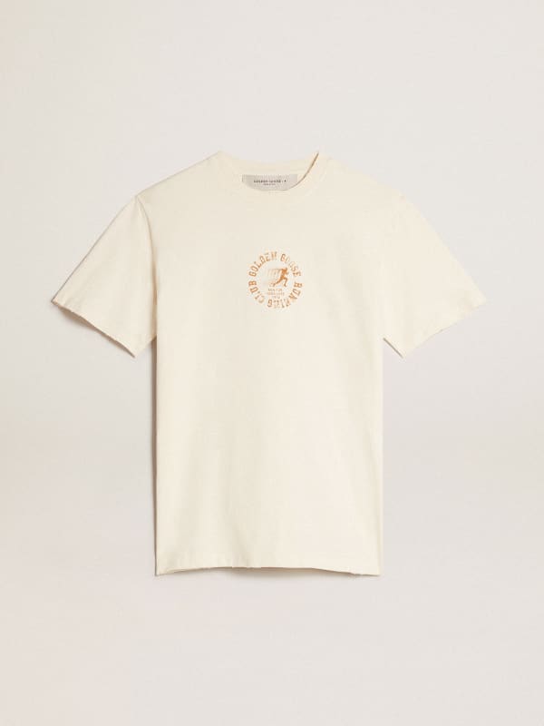 Aged white cotton T-shirt with seasonal logo | Golden Goose