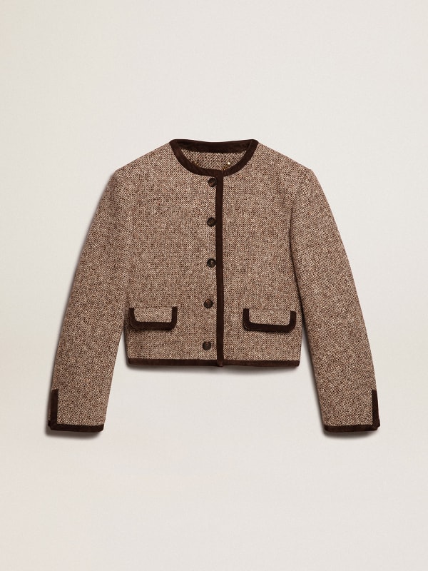 Brown cropped jacket with button fastening | Golden Goose