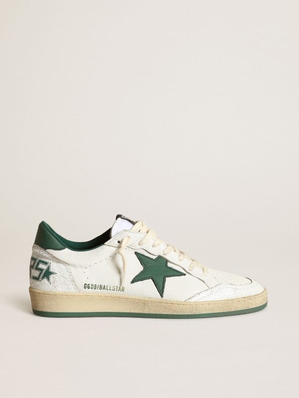 Women's Ball Star in white nappa leather with green leather star and ...