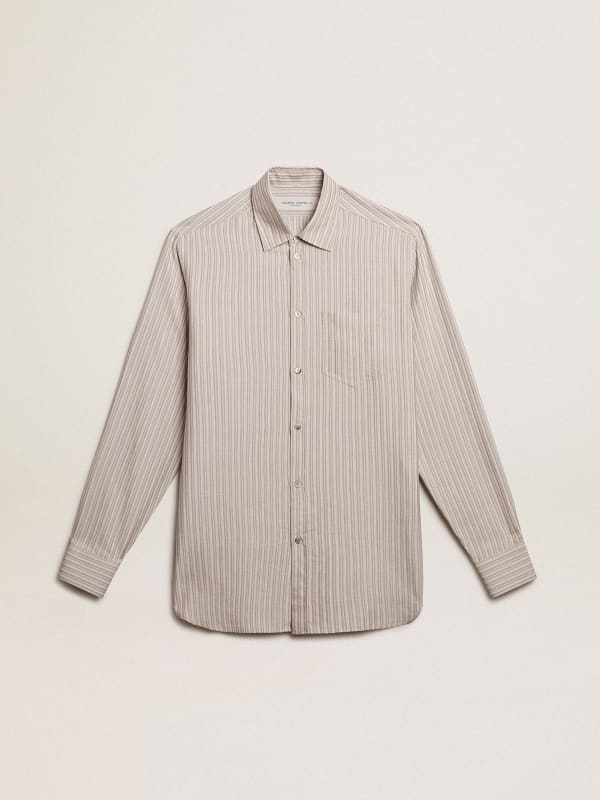 Men's viscose-blend linen shirt with striped pattern | Golden Goose