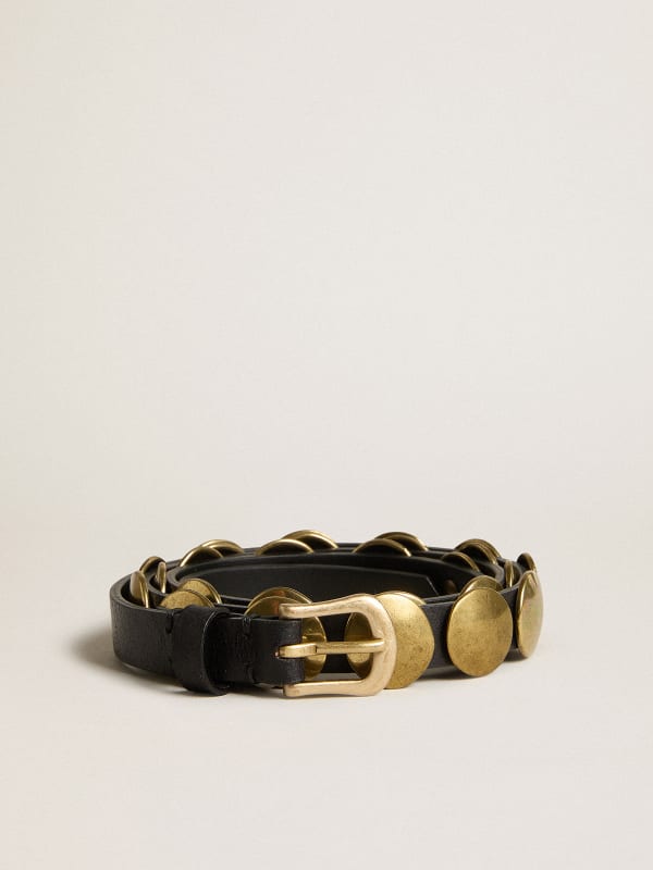 Black Trinidad belt in washed leather with gold studs Golden Goose
