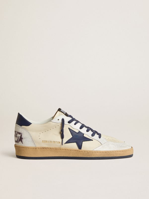 Ball Star LTD in cream nappa with blue leather star and heel tab ...