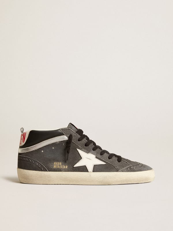 Mid Star in black suede with white leather star and silver flash | Golden  Goose