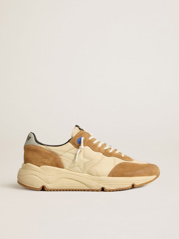 Running Sole in ivory nylon and tobacco suede with ivory leather star ...