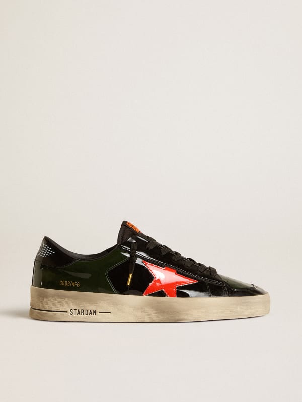 Men's Stardan in black and green patent leather with orange star ...