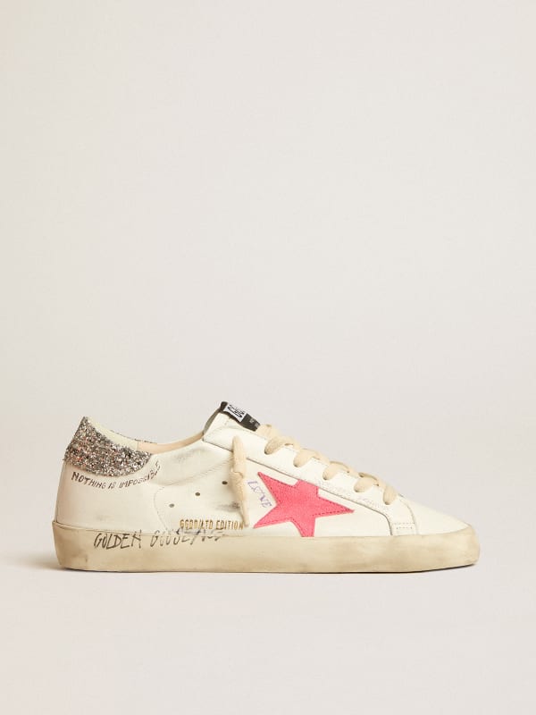 Super-Star LTD with fluorescent lobster suede star and glitter heel tab | Golden Goose