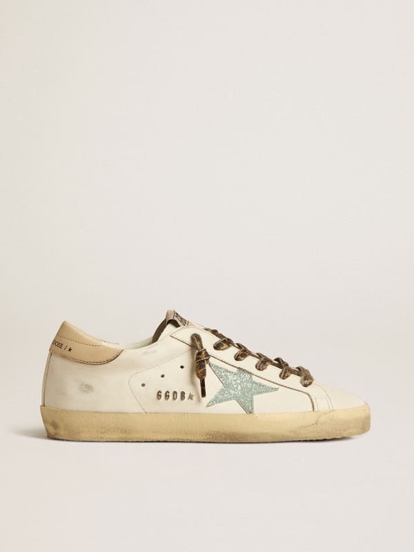 Super-Star with gray glitter star and nude leather heel tab | Golden Goose