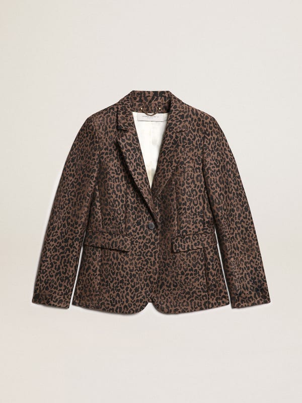 Golden Collection single-breasted blazer in wool with jacquard animal  pattern | Golden Goose