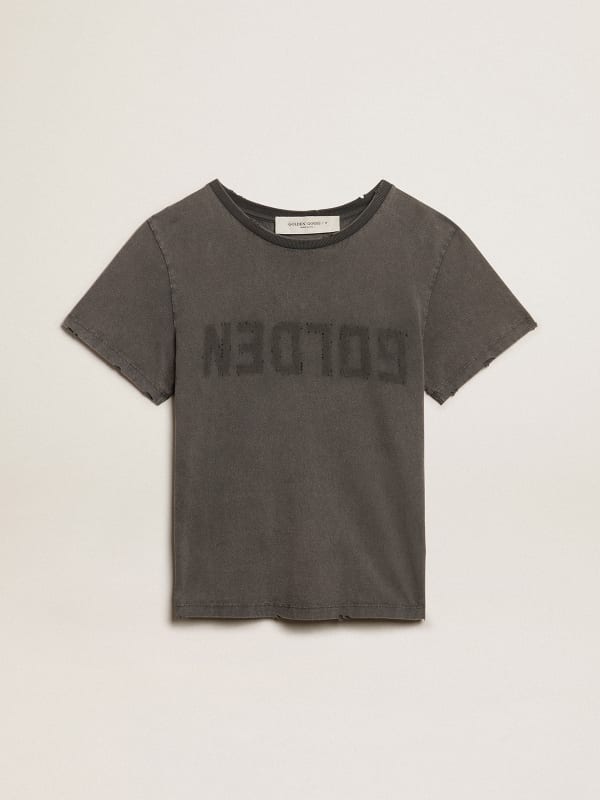 Distressed slim-fit T-shirt in anthracite gray | Golden Goose